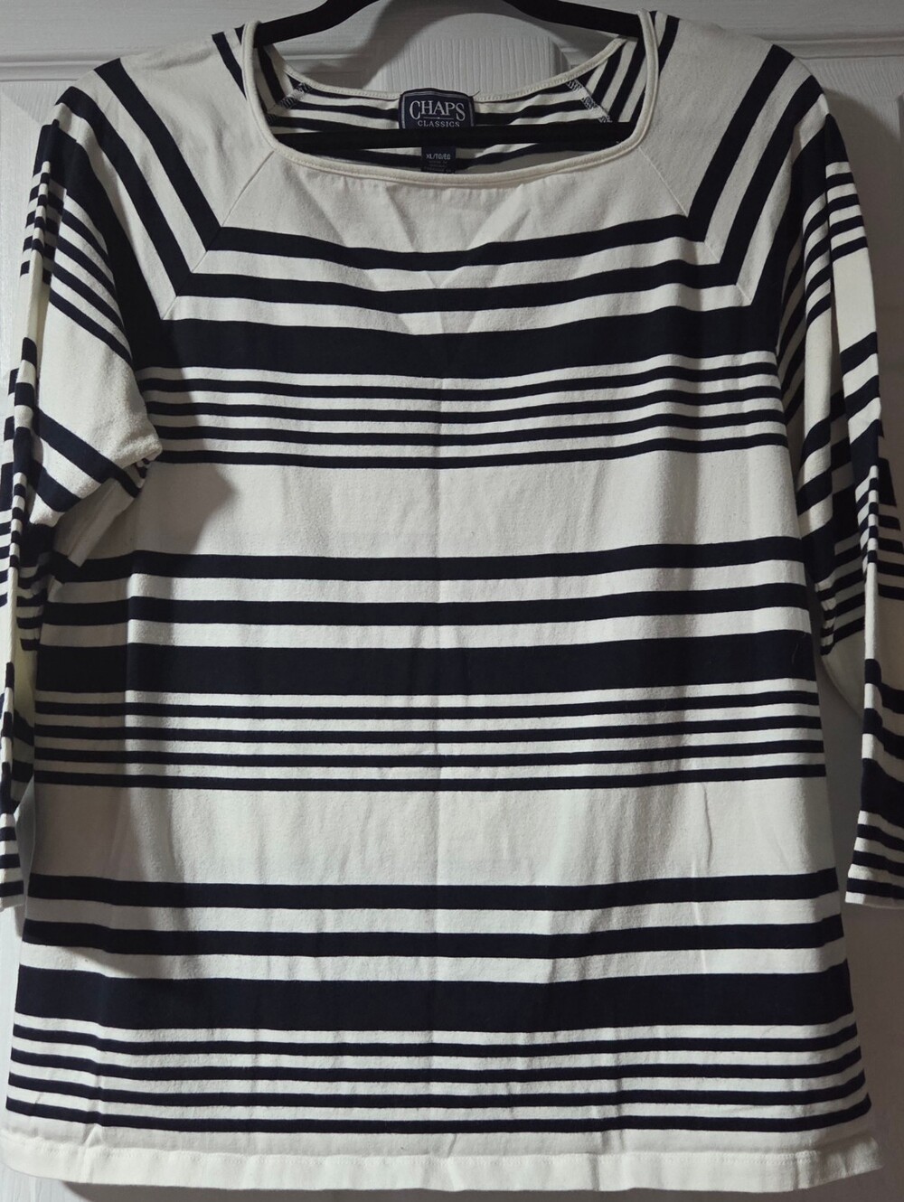 Chaps Classic Women's Black & White Striped Long Sleeve Top